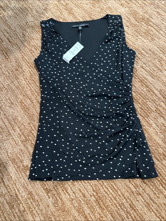 White House Black Market Tops - White House Black Market Black Polka Dot Sleeveless V-Neck Tank